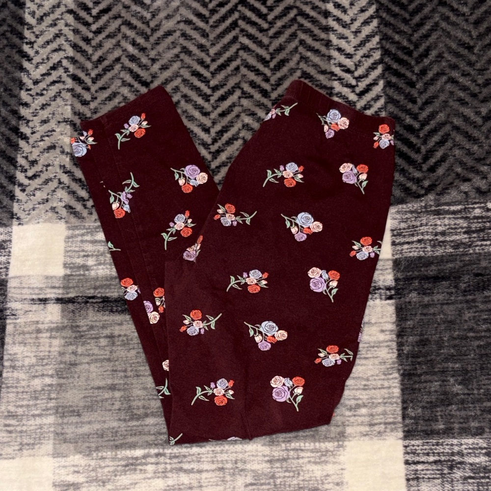Kids Floral Print Leggings - Maroon